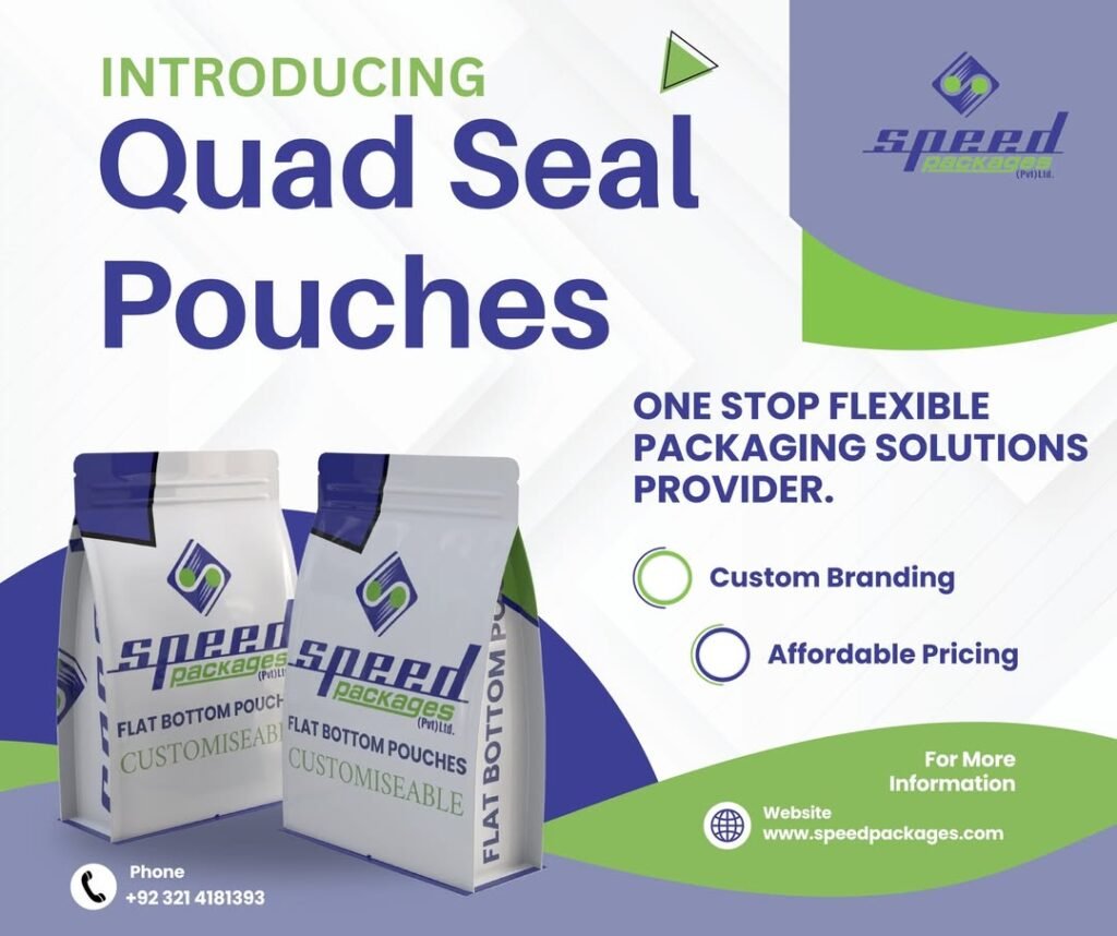 Buy Block Bottom Bags in Pakistan from Speed Premium Block Bottom Bags & Quad Seal Pouches for high-quality packaging in Pakistan – Ideal for coffee, snacks, pet food, and confectionery.