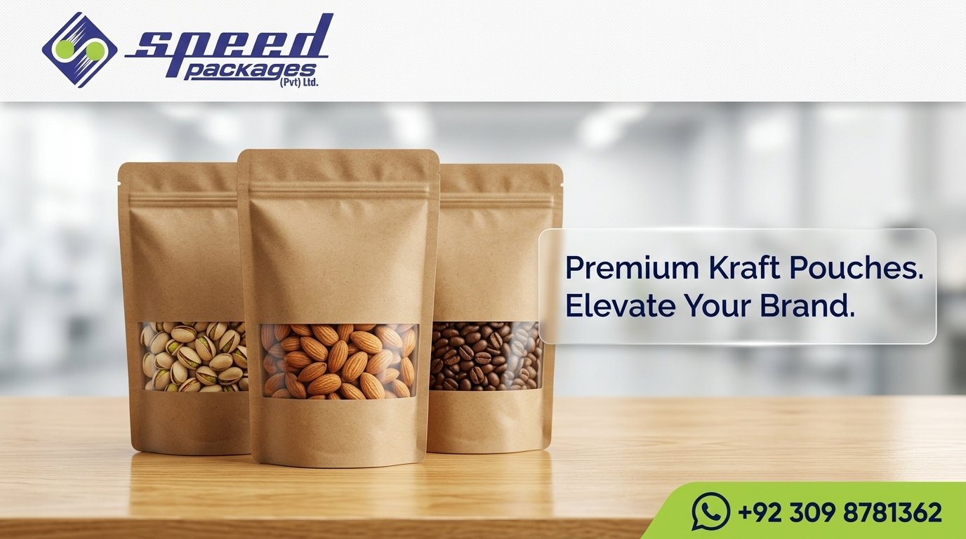 Kraft Stand Up Pouches with Window - Speed Packages Pakistan